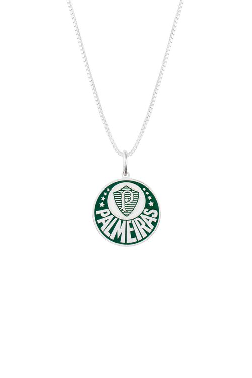 Pingente Palmeiras Escudo em Prata 925 Colorido + Corrente 42 cm